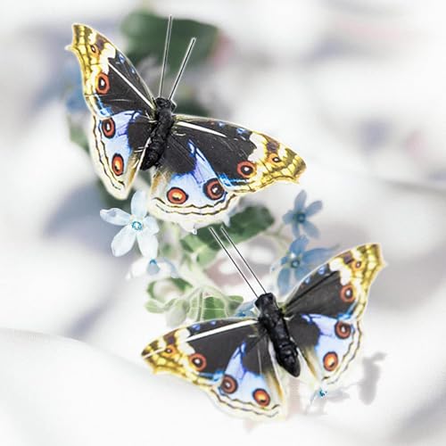 Berfutall 12-Piece Junonia Orithya Feather Butterfly Set on Picks - Floral & Craft Decor - Variation B