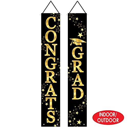 Black & Gold Graduation Door Banner Set - Indoor Outdoor Porch Signs