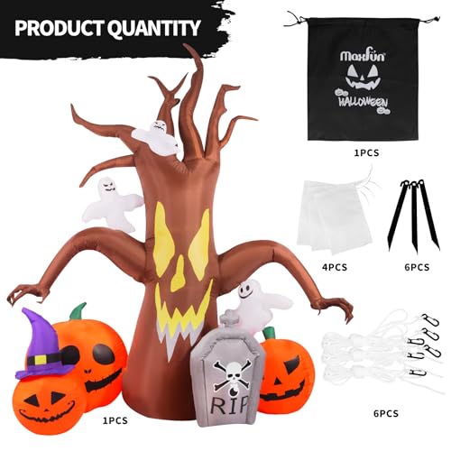 8Ft Halloween Inflatable Dead Tree with Ghost Pumpkins & LED Lights Outdoor Decoration - Yard Inflatable