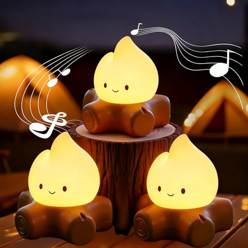 3-Pack Campfire Night Light - Indoor Halloween & Fall Decorations with Variation: White Noise