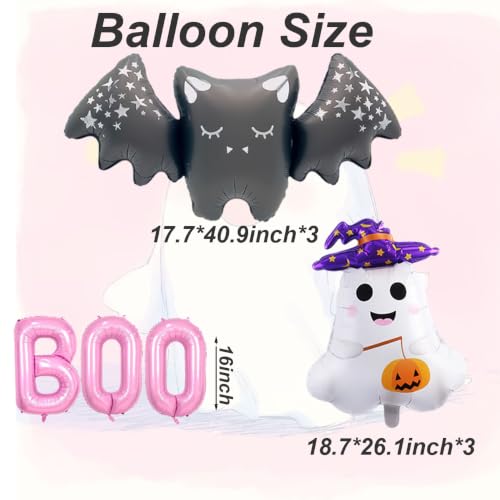 Pink Halloween Foil Balloon Set with Ghosts & Bats - Party Decorations