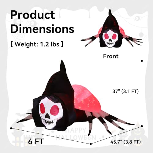 Giant 6FT Inflatable Skeleton Spider with Flickering Lights for Halloween Yard Decor