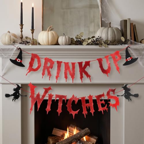 Halloween Witch Party Banner Drink Up Witches Decorations - Reusable