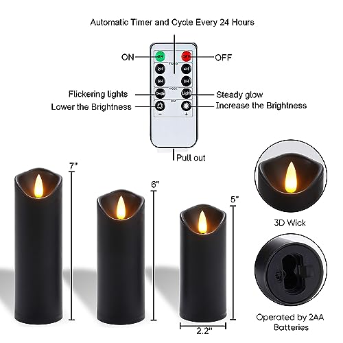 Black Flameless LED Candles Set with Remote Timer - Halloween & Gothic Decor - 9 Pack