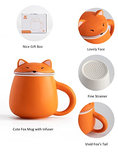 Orange Fox Ceramic Mug 13.5 OZ - Animal Coffee Cup - Cute Fox Design - Dishwasher & Microwave Safe