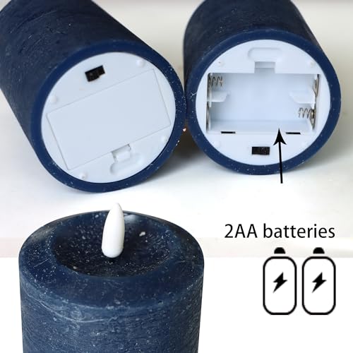 Navy Blue Battery Operated Flameless LED Candles with Real Wax, Remote Control