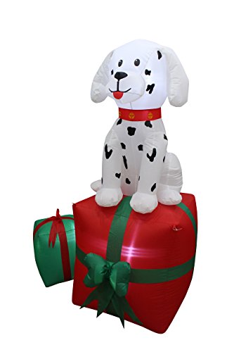 Lighted Christmas Inflatable Dalmatian Puppy on Gift Box - 5 Ft Yard Decor