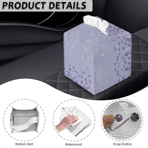 Doginthehole Easter Bunny Tissue Box Cover - Purple Floral, Square PU Leather Dispenser