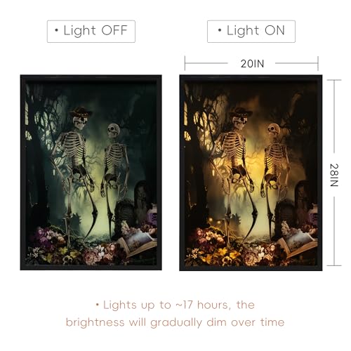 Large Lighted Halloween Wall Art - Skeleton Forest Scene with Built-In LED Glow - 28"L x 20"W - Gothic Haunted Decor
