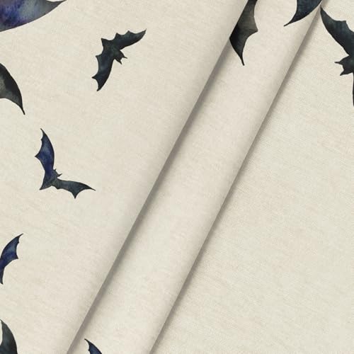 Horaldaily Halloween Round Tablecloth 90 x 90 Inch Black Bats - Beige Variation