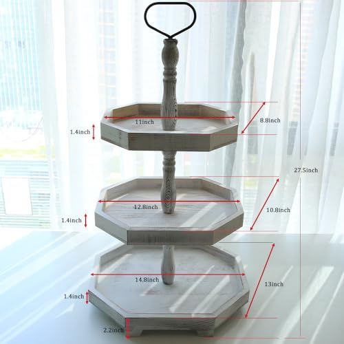 Distressed White 3-Tier Farmhouse Wooden Serving Tray Stand - Cupcake & Home Display