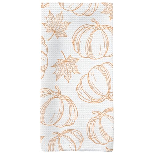 Fall Kitchen Hand Towels with Maple Leaf & Pumpkin Decor - 16x24in - Color-2
