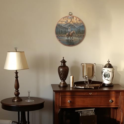Round Western Cowboy Canvas Wall Art - 10x10 Inches - Variation 07