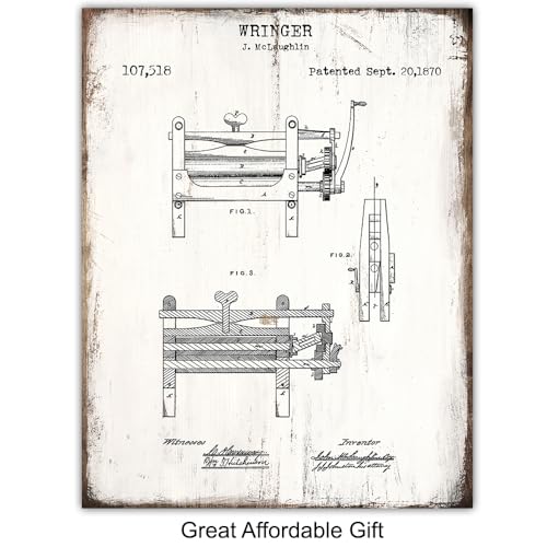 Vintage Laundry Room Wall Art 11x14 - Farmhouse Retro Poster Set - Unframed