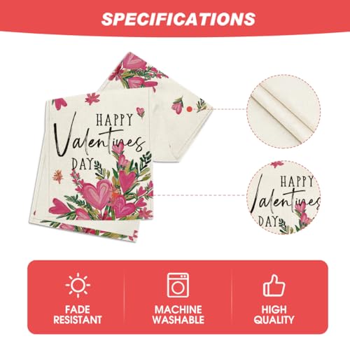 Pink Heart Shaped Flowers Table Runner 13x48 Inch for Wedding & Party Decor