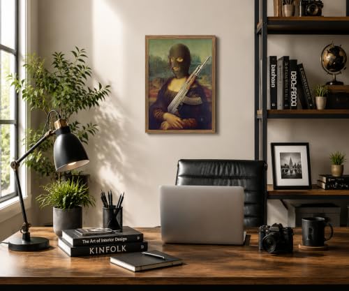 Funny Parody Mona Lisa Wall Art - Humorous Celebrity Painting, 12"L x 16"W - Dark Humor Canvas