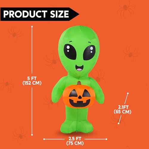 5ft Tall Inflatable Alien Halloween Decor with Pumpkin & LED Lights