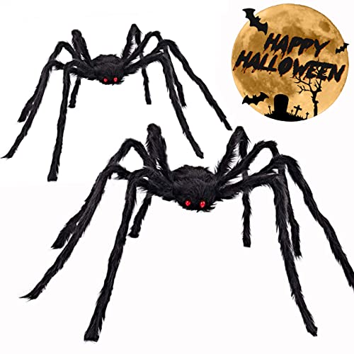 Giant Halloween Spider Decor 79 Inch Black Hairy Outdoor Indoor Props - 2 Pack