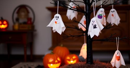 Halloween Ghost Tree Ornaments Set - 8 Reusable Felt Decorations for Indoor & Party Decor
