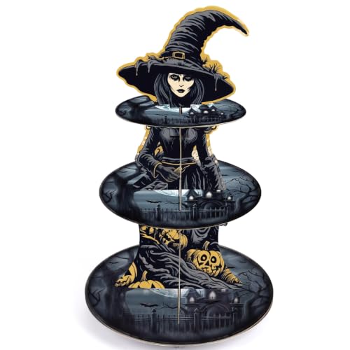 Halloween 3-Tier Cupcake Stand - Witch Theme Cardboard Dessert Display