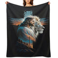 Jesus and the Lion Throw Blanket 40x50 Inch - Cross Art Design, Soft Eco-Friendly Fleece