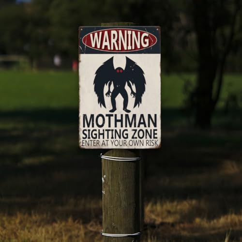 Mothman Sighting Zone Tin Sign - Cryptid Paranormal Warning Decor - 12x8 Inches