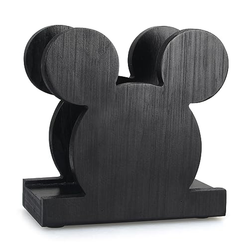 Mickey Black Wooden Napkin Holder for Kitchen & Bathroom Decor - Cute Desk Accessory