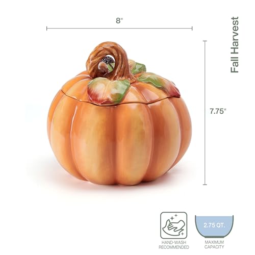 Fitz & Floyd Fall Harvest Pumpkin Cookie Jar Ceramic Figurine - 8 Inch