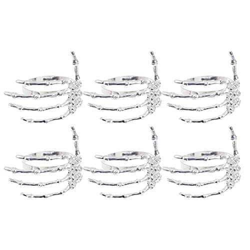 Halloween Skeleton Hand Napkin Rings Set - Silver Skeleton Hand Holders for Table Decor