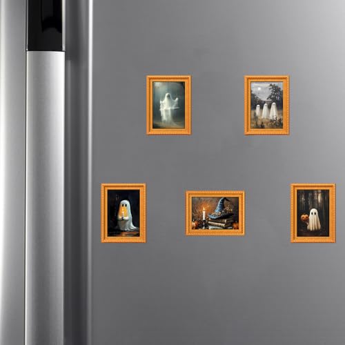 Halloween Fridge Magnets with Ghost & Cat Designs - Style 7 - 5 Pcs
