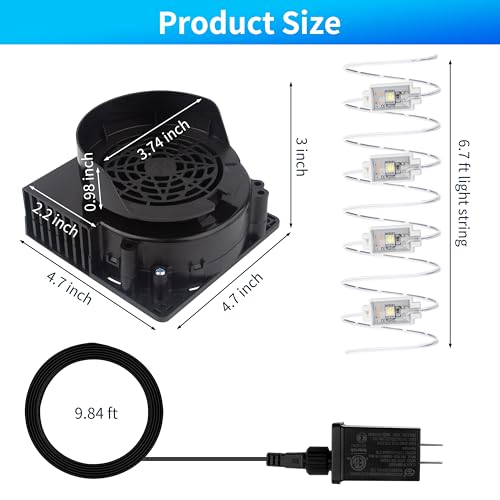 Inflatable Replacement Fan Blower with 4 LED Lights - Waterproof Holiday Yard Inflatable Decoration Fan - 1A-4 White Light