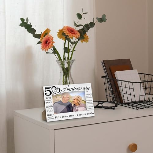 50th Wedding Anniversary Picture Frame - 4x6 Photo Keepsake Gift for Couples