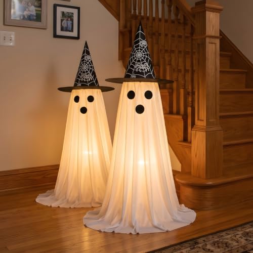 Light Up Ghost Decorations - Indoor Outdoor Halloween Halloween Decorations 2 Pack