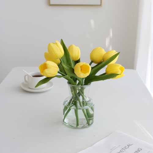 Large Luxury Series Yellow Artificial Tulips - Real Look & Touch for Wedding & Home Decor (11pcs)