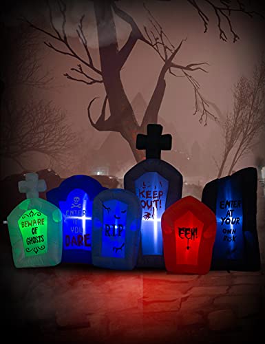 7.5 Foot Inflatable Halloween Tombstones with LED Lights - Pathway Scene Decor