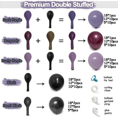 Purple Black Balloon Arch Garland Kit - Double Stuffed Latex 102PCS Gothic Party Decor