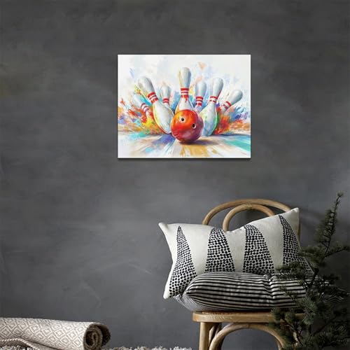 Bowling Wall Art Canvas Print - Colorful Street Graffiti Bowling Artwork for Gym & Living Room 16x12