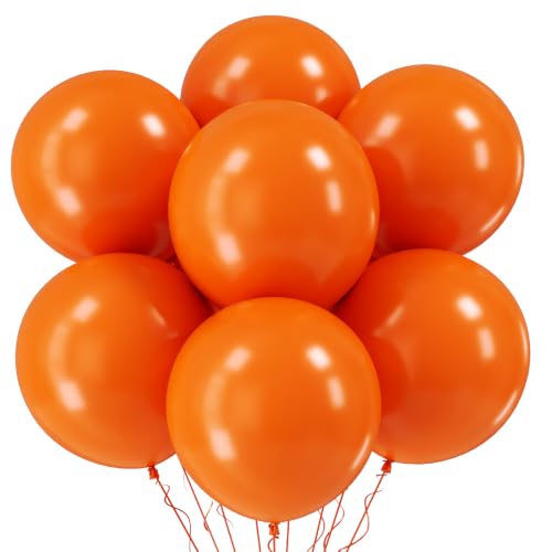 Large Orange Balloons 18 Inch - 12 Pack with Ribbons for Party Decorations