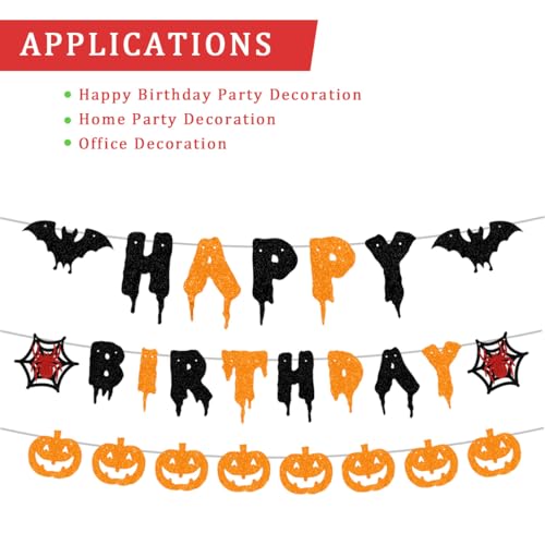 Halloween Birthday Banner with Glitter Black & Orange Decorations