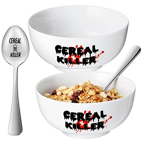 Gerrii 2-Piece Cereal Killer Bowl and Spoon Set - 20 oz Soup Salad Pasta