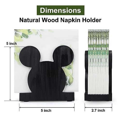 Mickey Black Wooden Napkin Holder for Kitchen & Bathroom Decor - Cute Desk Accessory