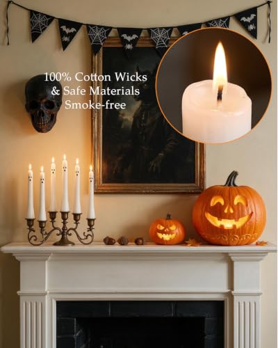 Halloween Ghost Taper Candles Bulk 10 Inch White Spooky Decorations - 6 Pack