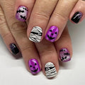 Halloween Press On Nails Short Fake Nails with Ghost Face & Mummy Design - Purple, 24 Pcs