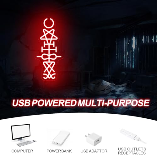 Lucifer Sigil Neon Sign for Gothic Room Occult Decor Halloween Wall Accent - Red LED