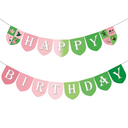 Wicked Happy Birthday Banner for Witch Theme Party Decorations - Pink & Green, Pre-Strung