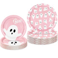 Pink Ghost Halloween Paper Plates 48pcs Disposable Party Dinnerware 7 & 9 Inch