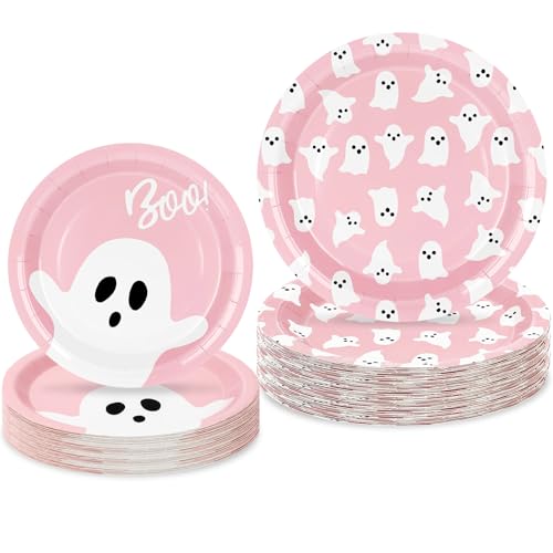 Pink Ghost Halloween Paper Plates 48pcs Disposable Party Dinnerware 7 & 9 Inch