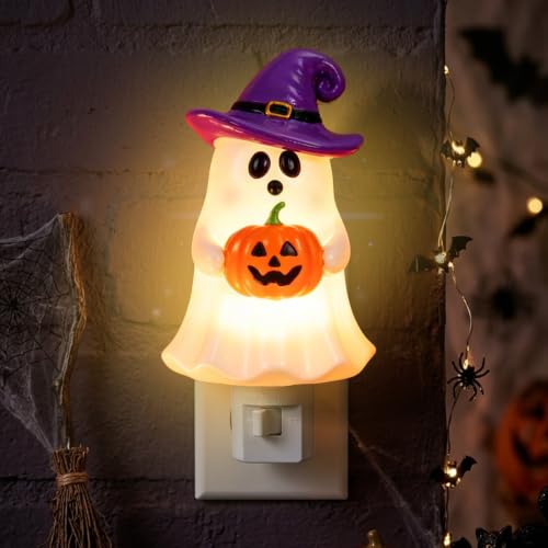 Halloween Ghost Pumpkin Night Light Plug-in - Festive Resin Decor - Variation: Halloween Ghost