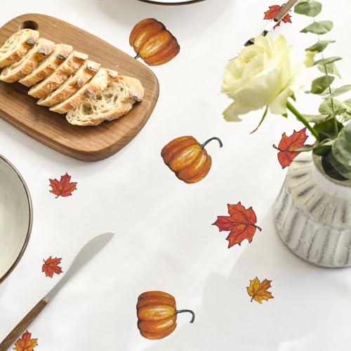 Horaldaily Fall Round Tablecloth 90 Inch White Scarecrow Pumpkin Sunflower