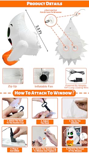 3.5 Ft Halloween Inflatable Ghost with Candy Bucket & LED Lights Outdoor Decor